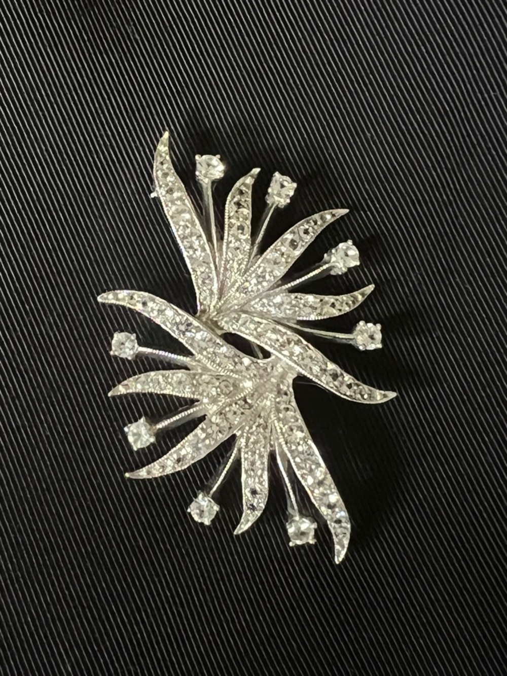 Signed Du Jay Sterling Brooch Vintage 40s Jewelry Rhinestone Floral Spray Pin